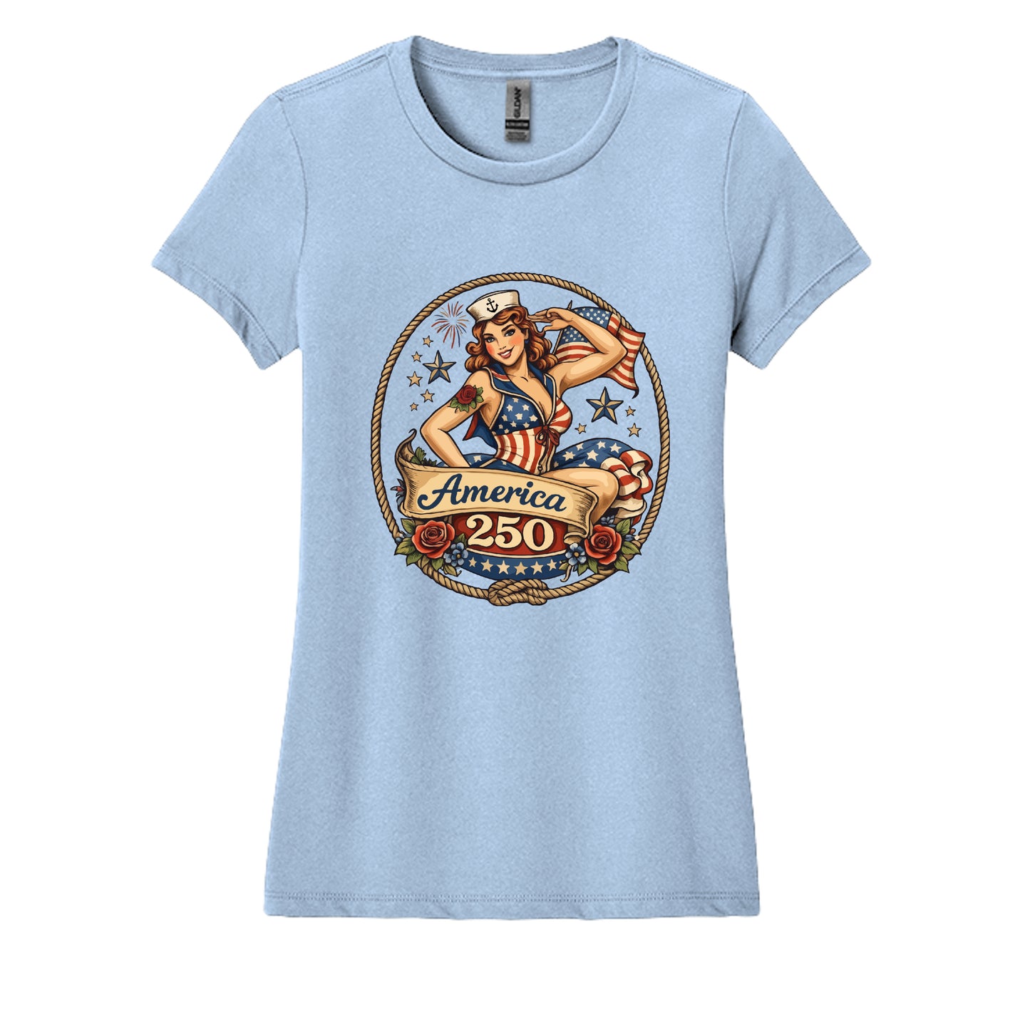 america 250 pinup ladies light blue front | land of the free 250