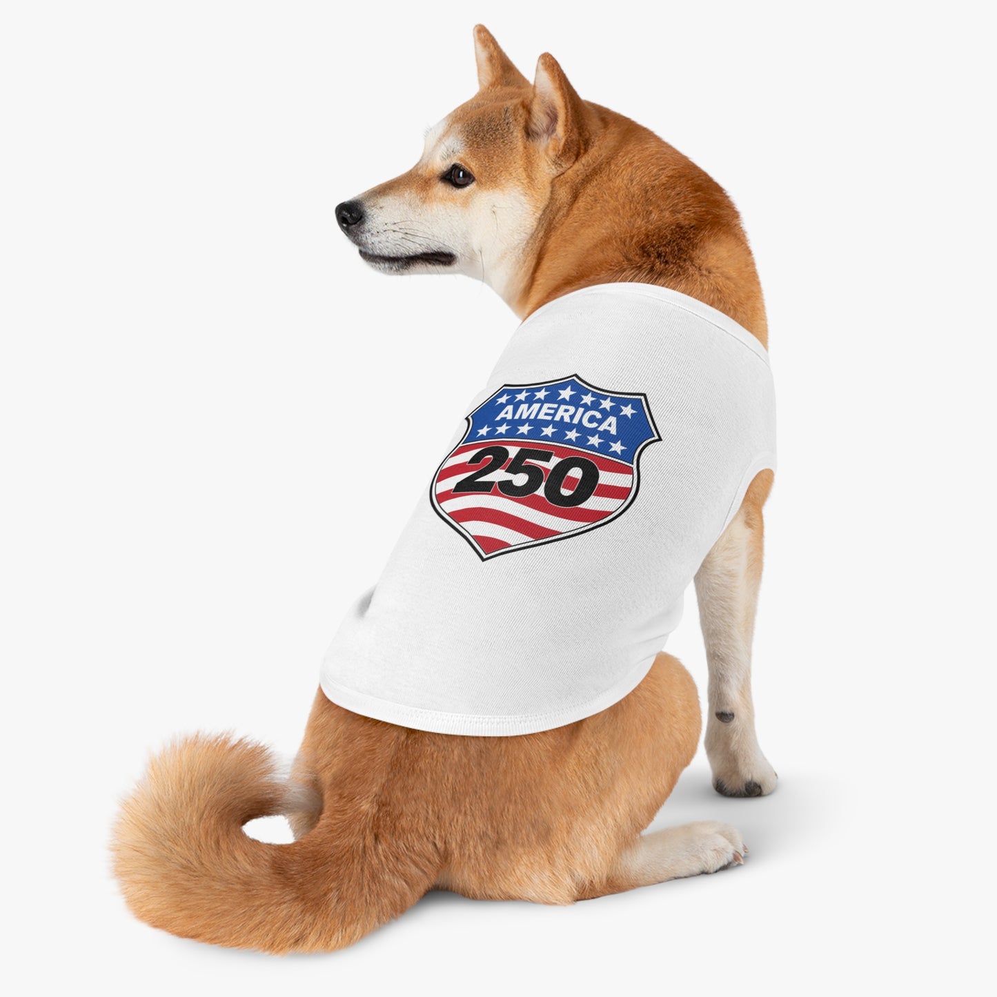 America 250 Patriotic Pet Tank Top - USA Flag Shield Dog Shirt for 4th of July