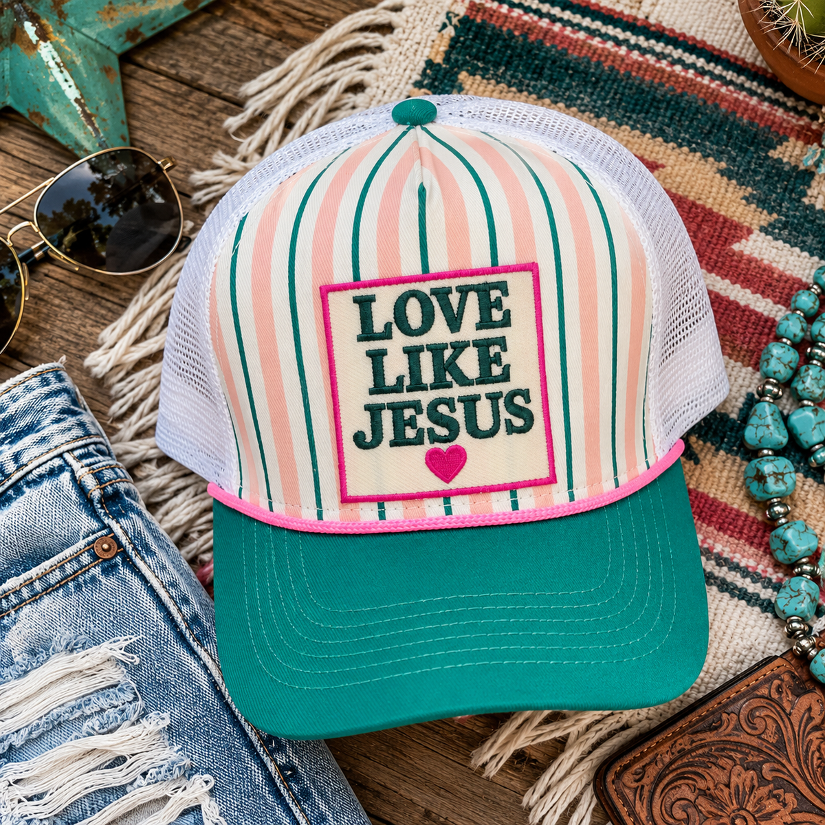 Love Like Jesus Pinstripe Trucker Hat