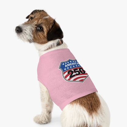 America 250 Patriotic Pet Tank Top - USA Flag Shield Dog Shirt for 4th of July