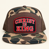 Christ Is King Trucker Hat | Camo 7-Panel Faith Cap | Men's Statement Hat