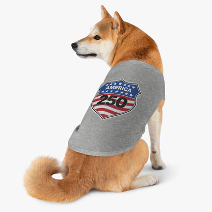 America 250 Patriotic Pet Tank Top - USA Flag Shield Dog Shirt for 4th of July