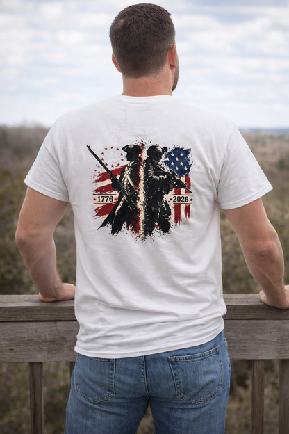 two soldies one nation tee | 1776 to 2026 patriotic American flag t-shirt for men