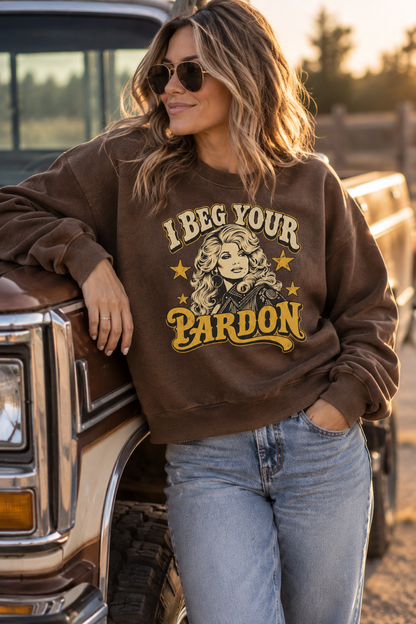 I Beg Your Pardon Sweatshirt | Retro Country Queen Graphic | Women's ReFlex Fleece Crewneck