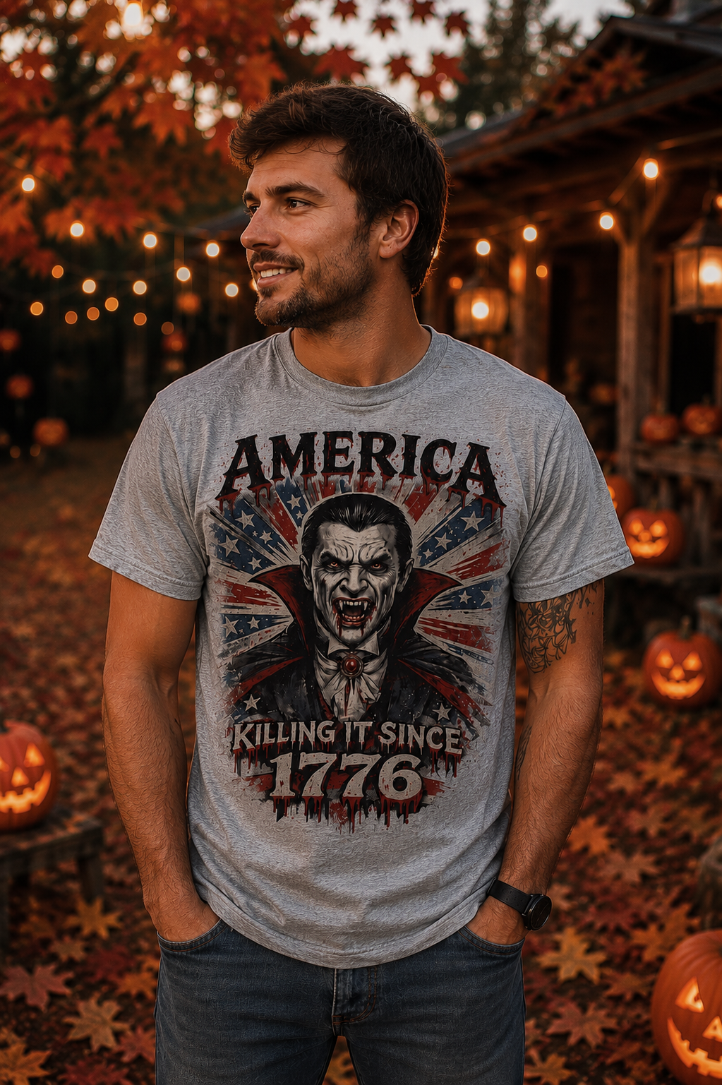 America Killing It Since 1776 Dracula Horror Patriotic Tee