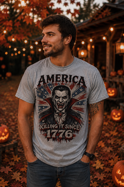 America Killing It Since 1776 Dracula Horror Patriotic Tee