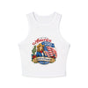 White tank top with 'America 250 Spirit of Freedom' design on a white background
