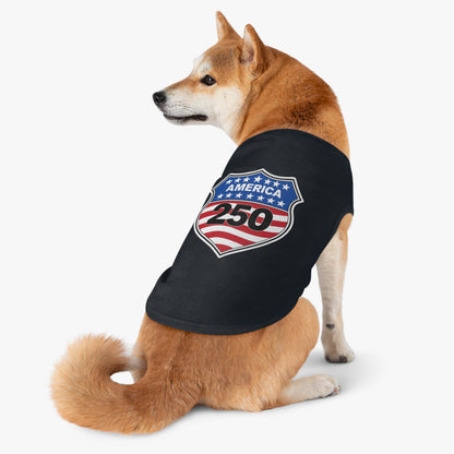 America 250 Patriotic Pet Tank Top - USA Flag Shield Dog Shirt for 4th of July