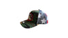 Camouflage baseball cap with American flag design on a white background