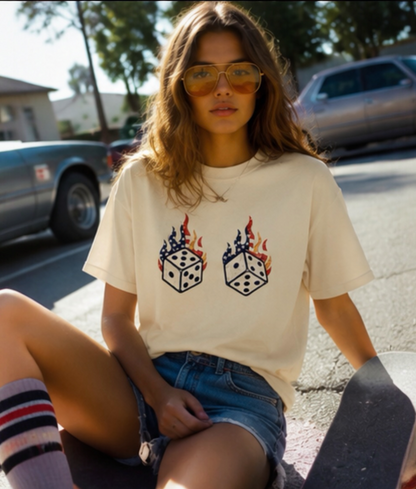 Flaming Dice Patriotic Graphic Tee | Boxy Fit Streetwear
