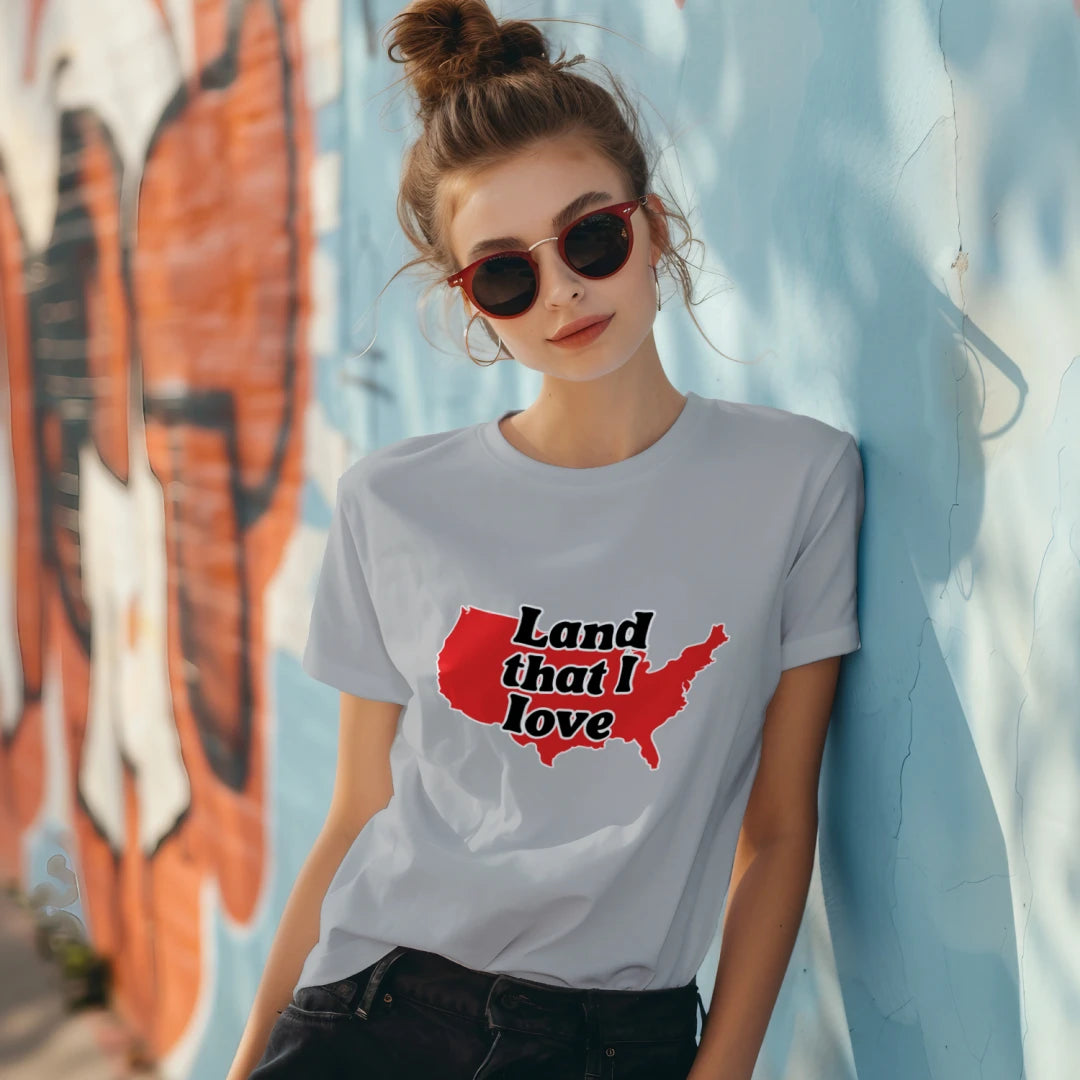 land that i love ladies grey front | land of the free 250