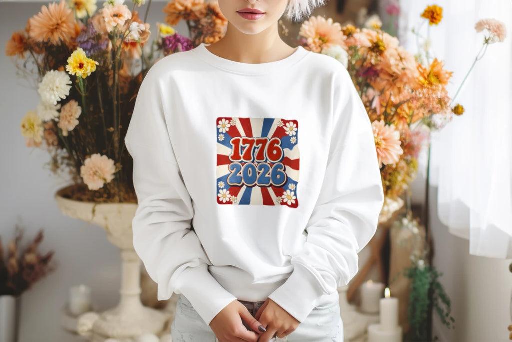 groovy 1776 2026 sweatshirt front off white | land of the free 250