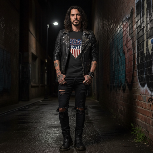 america 250 rock tee black front | land of the free 250