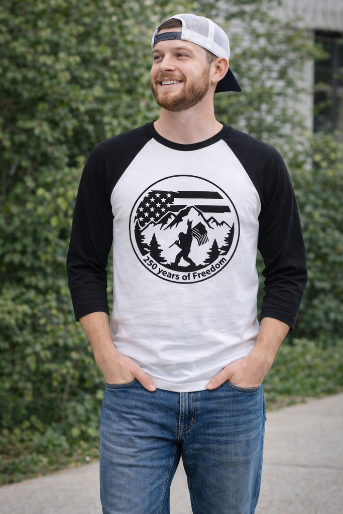 sasquatch baseball tee front | land of the free 250