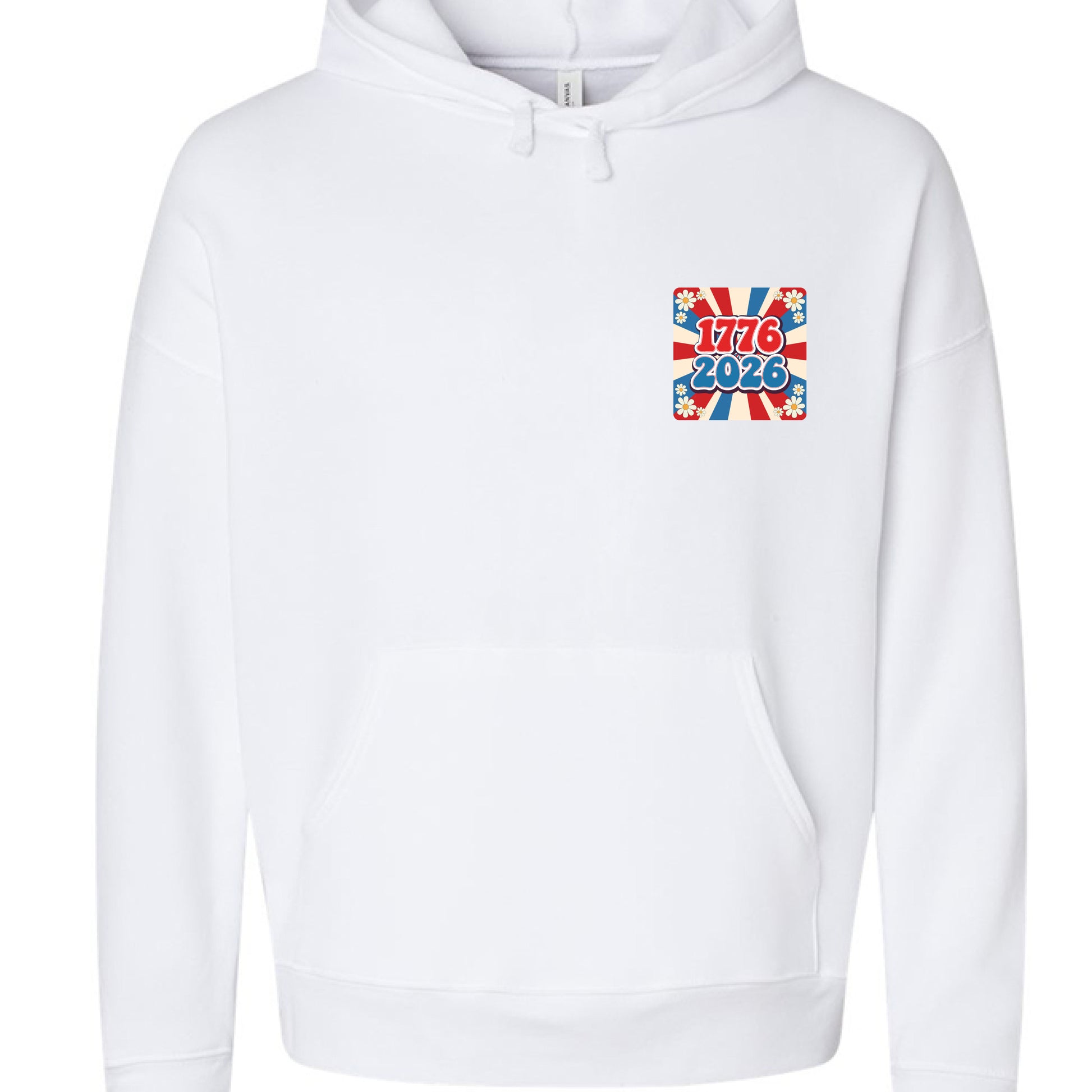 groovy 1776 to 2026 hoodie white front  | land of the free 250
