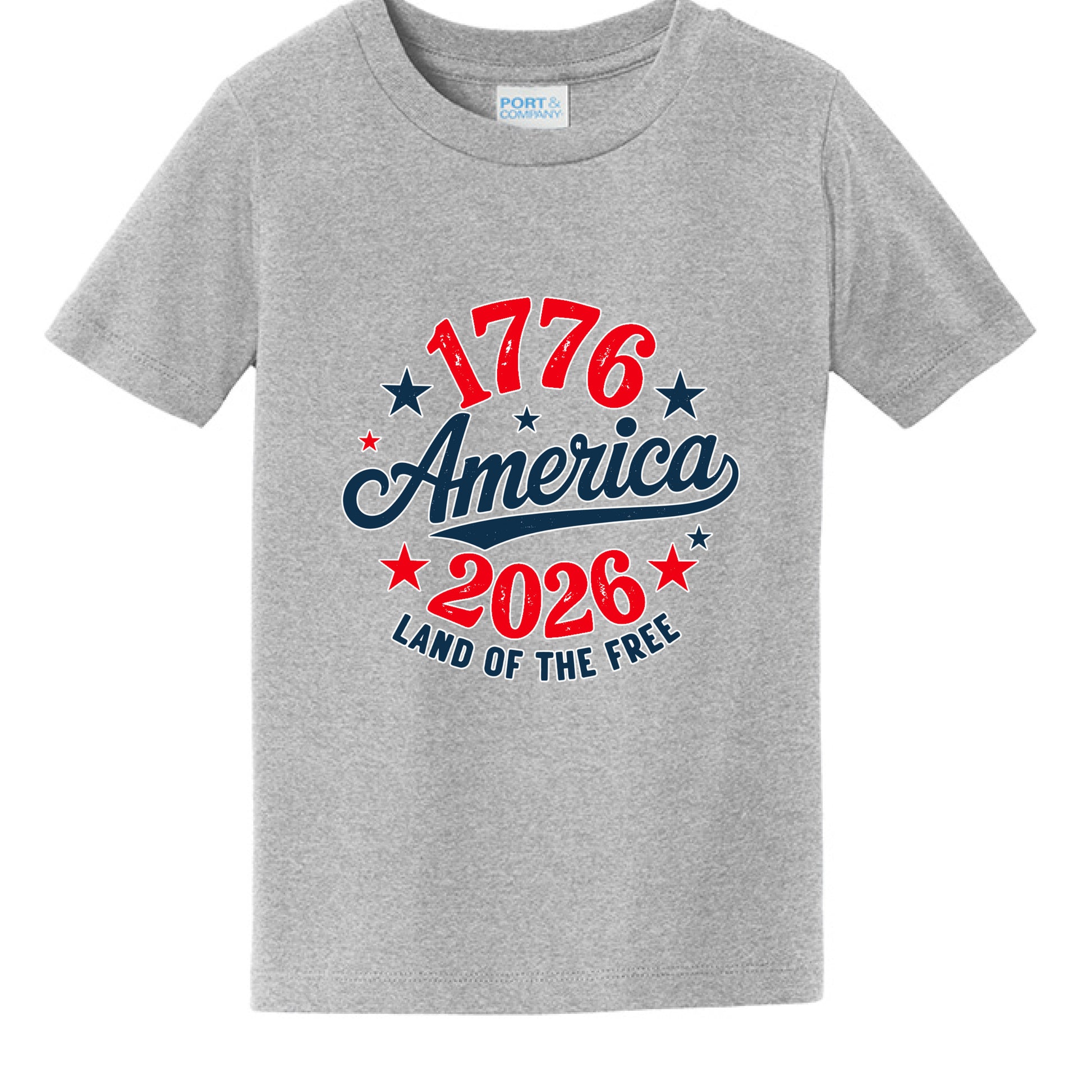 toddler america 250 athletic heather front | land of the free 250