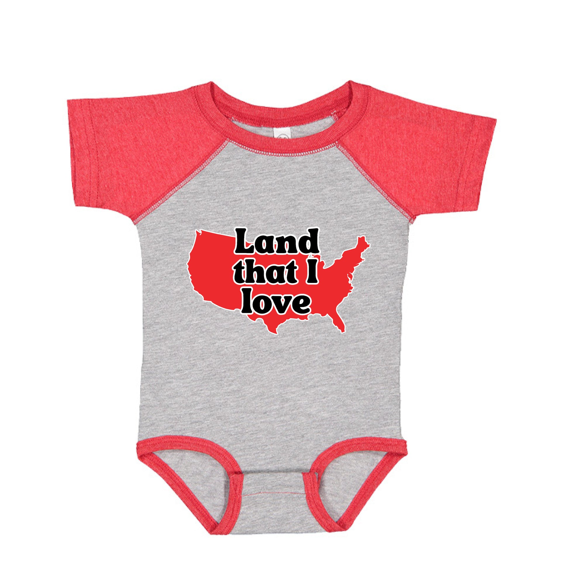 infant land that i love  onesie front grey red | land of the free 250