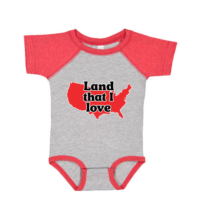 infant land that i love  onesie front grey red | land of the free 250