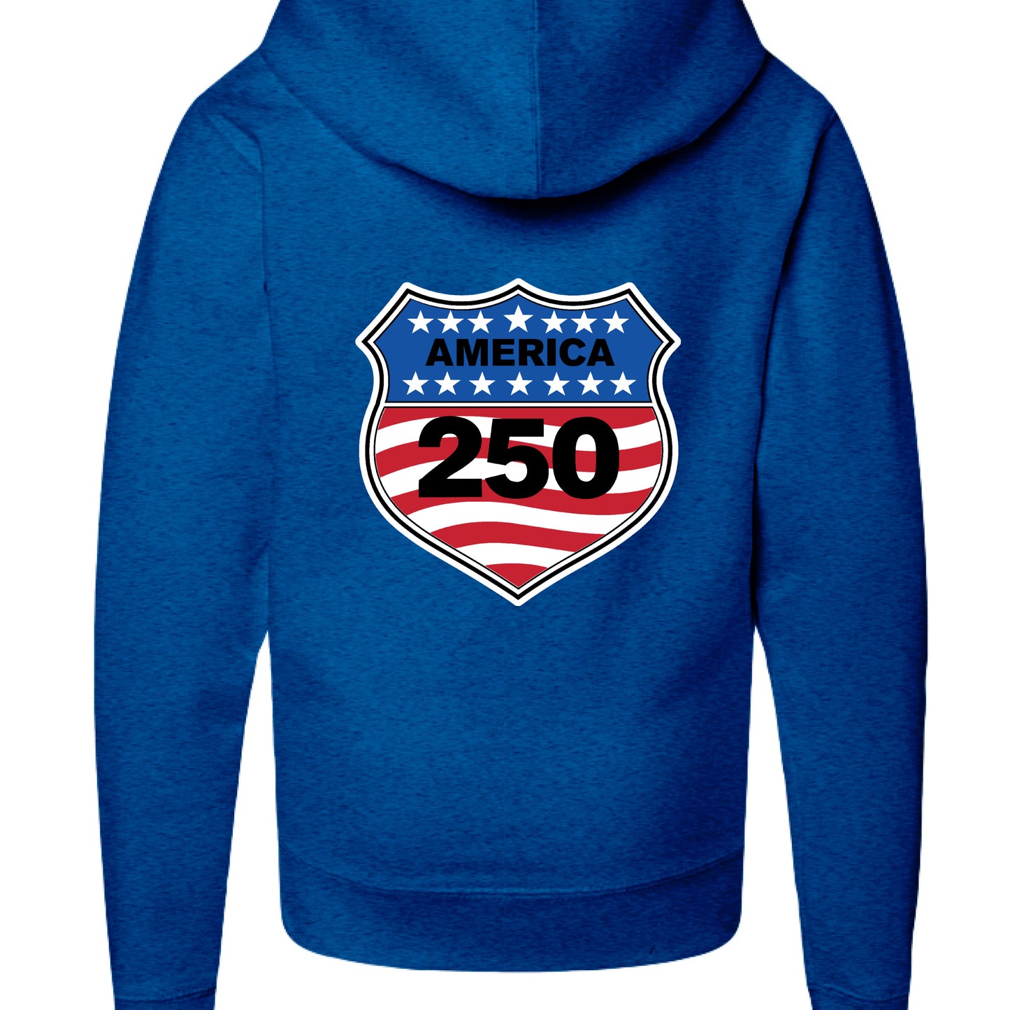 shield 250 youth hoodie royal back| land of the free 250