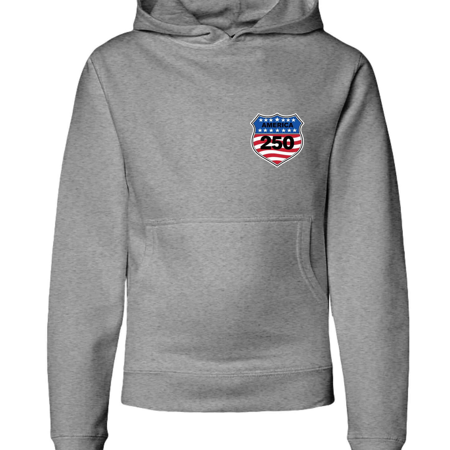 shield 250 youth hoodie grey heather front | land of the free 250