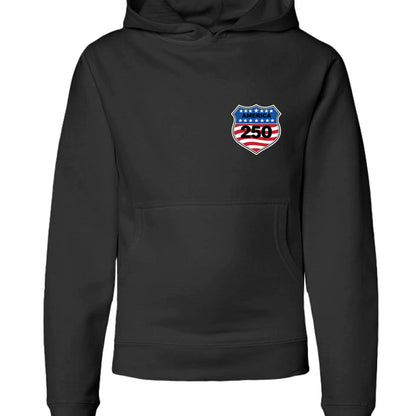 Black - FRONTshield 250 youth hoodie black front | land of the free 250