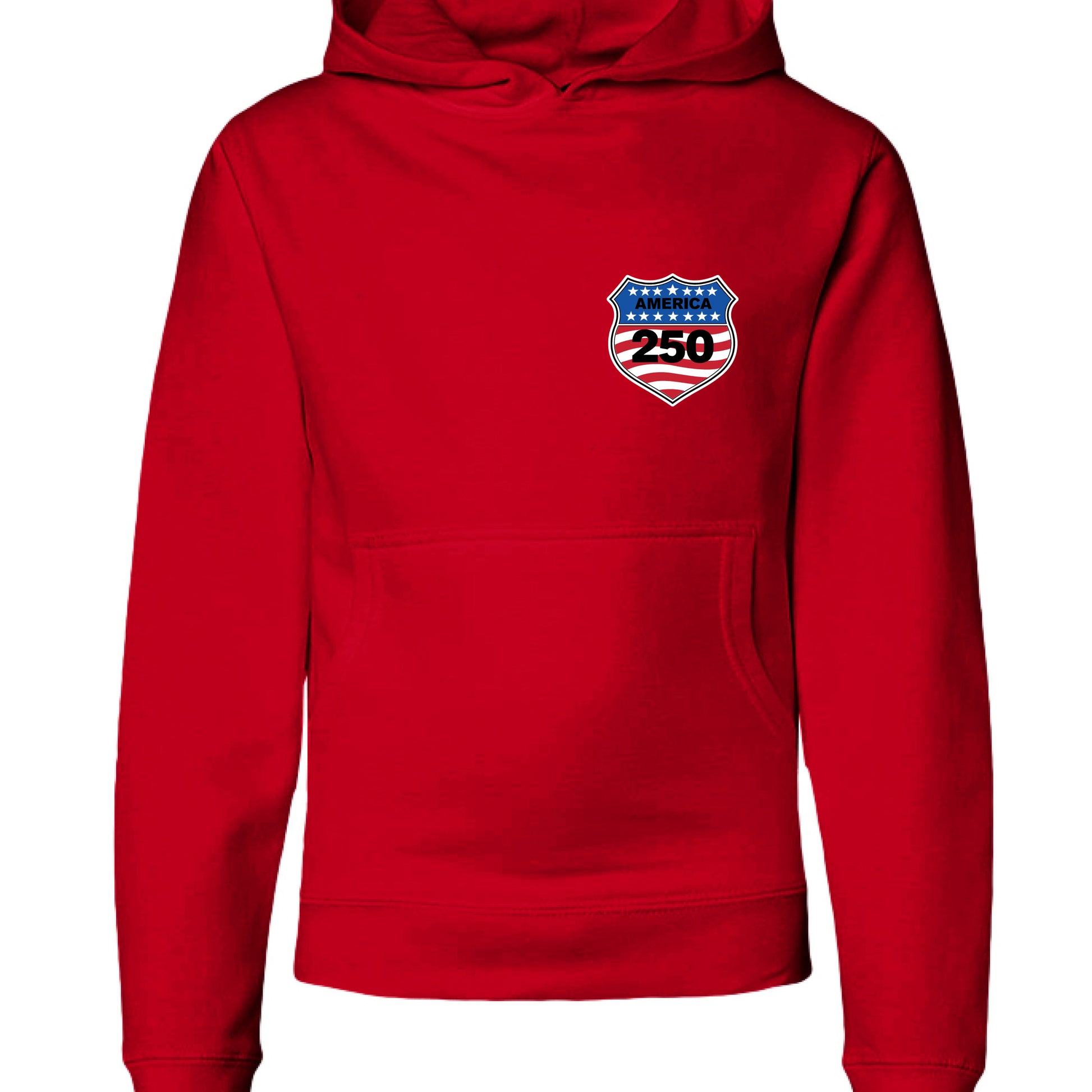 shield 250 youth hoodie red front | land of the free 250