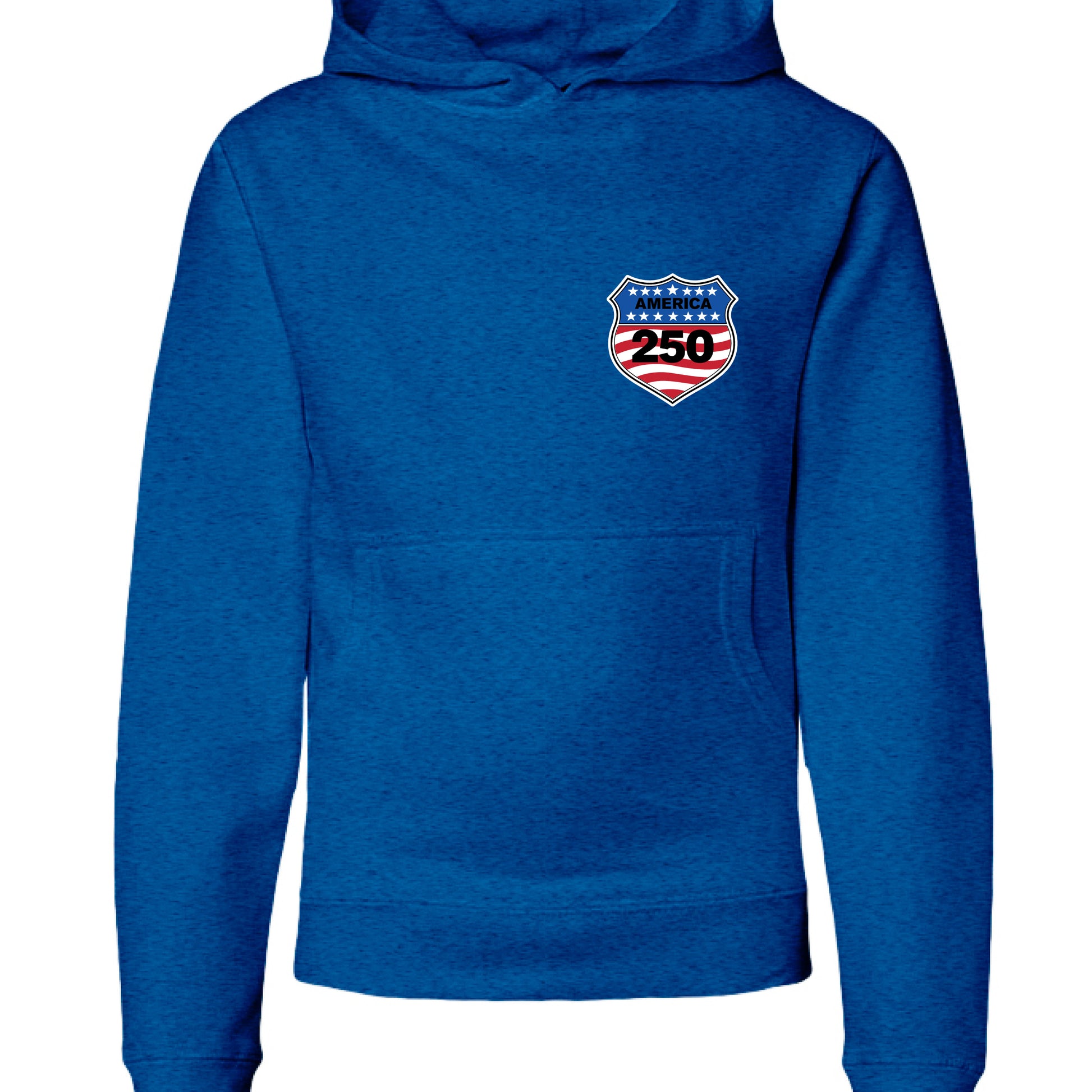 shield 250 youth hoodie royal front | land of the free 250