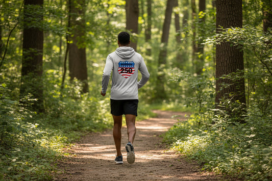 shield 250 active hoodie Grey back | land of the free 250