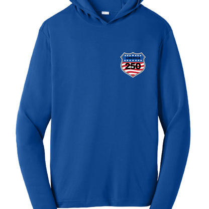 shield 250 active hoodie true royal front | land of the free 250