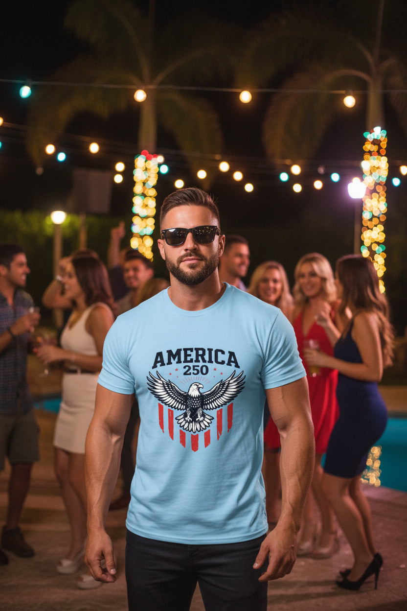 mens america eagle sky front | land of the free 250
