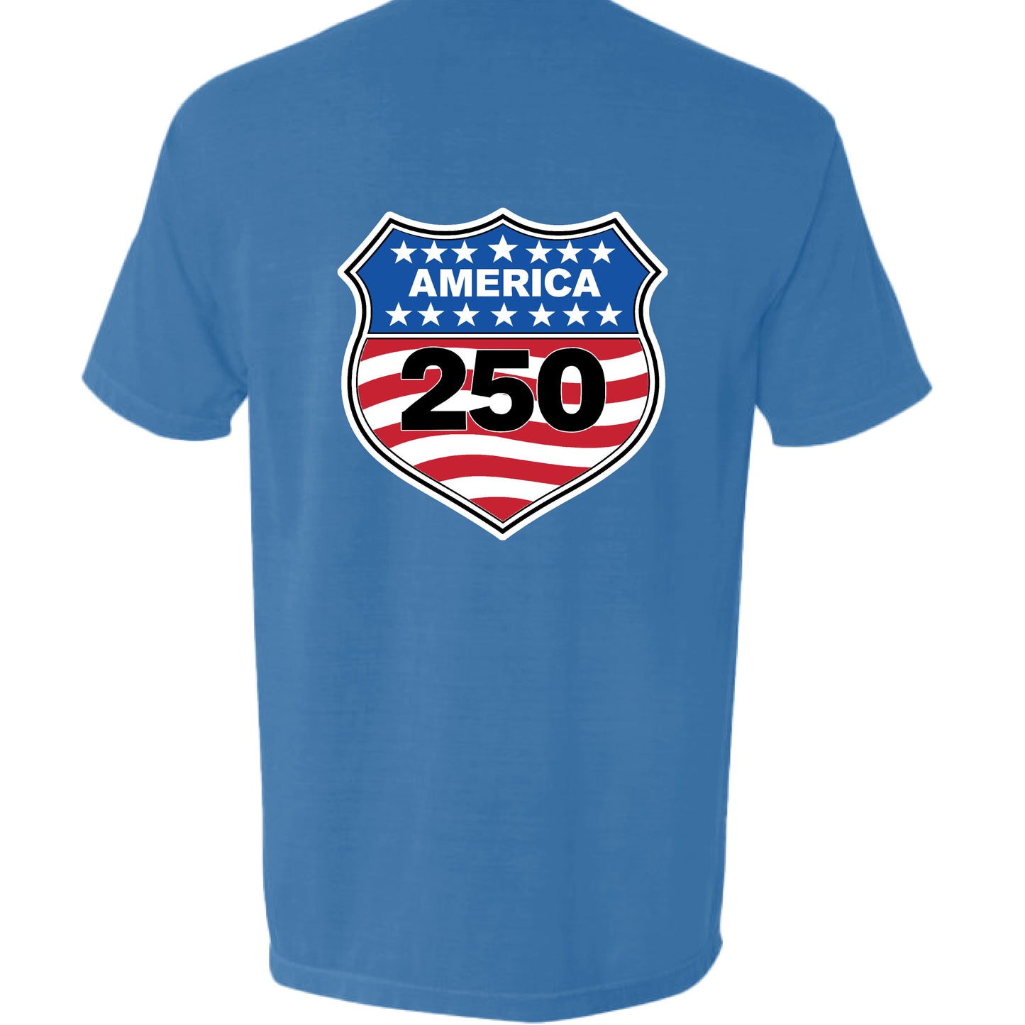 NEON BLUE - BACKshield 250 mens pocket tee neon blue back | land of the free 250