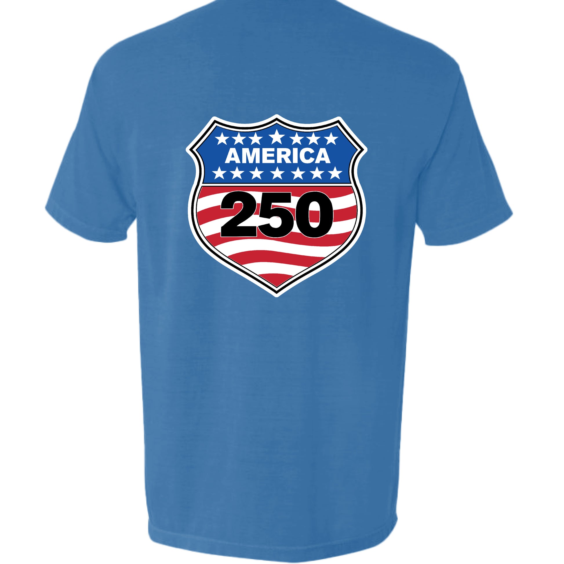 NEON BLUE - BACKshield 250 mens pocket tee neon blue back | land of the free 250