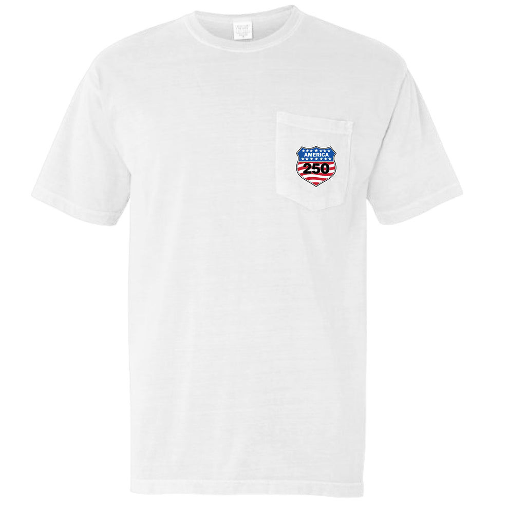 shield 250 mens pocket tee washed white  front | land of the free 250