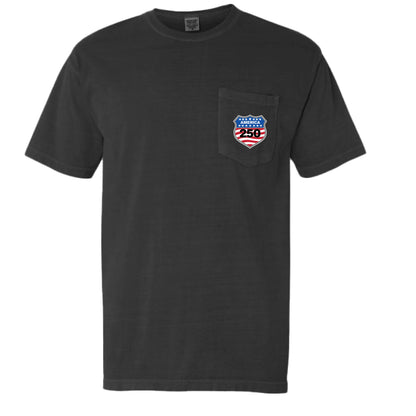 shield 250 mens pocket tee black front | land of the free 250