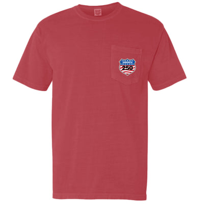 shield 250 mens pocket tee red front | land of the free 250