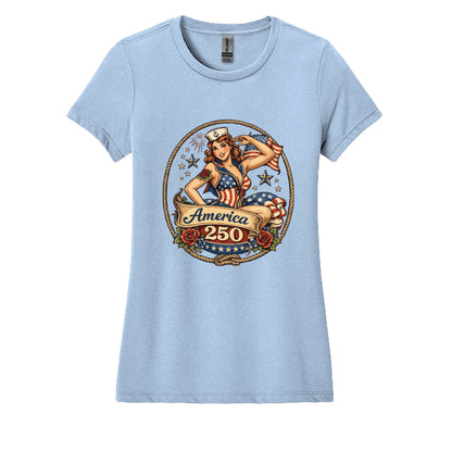 america 250 pinup ladies light blue front | land of the free 250