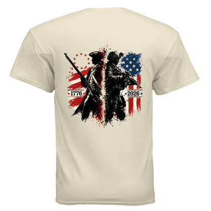 two soldies one nation tee | 1776 to 2026 patriotic American flag t-shirt for men