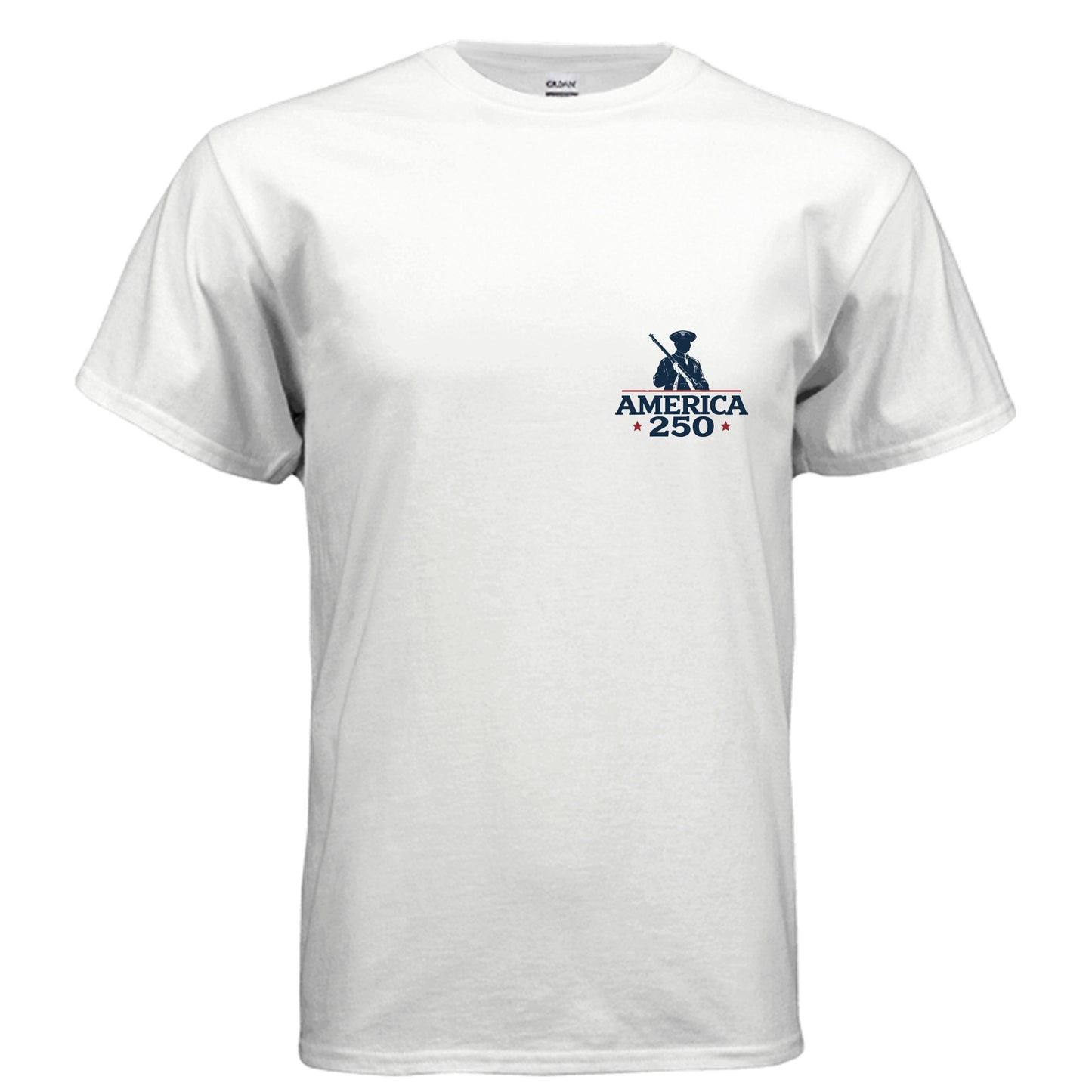 America 250 Revolutionary soldier graphic tee — Land of the Free 250