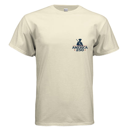 America 250 Revolutionary soldier graphic tee — Land of the Free 250