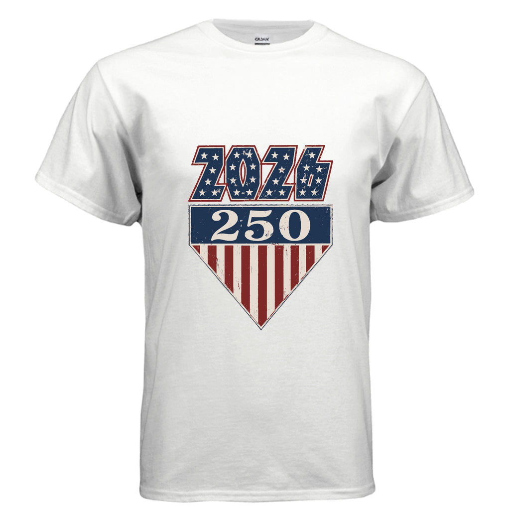 america 250 rock tee white front | land of the free 250