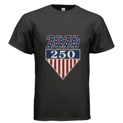 america 250 rock tee black front | land of the free 250