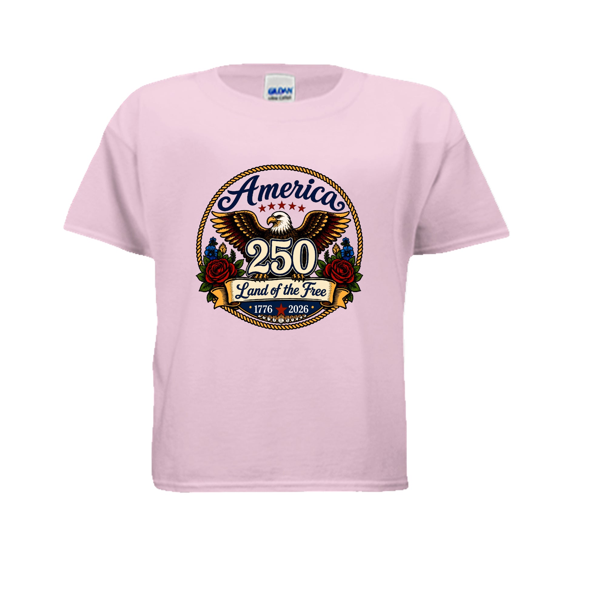 LIGHT PINK - G500B - FRONT america 250 land of the free T shirt 