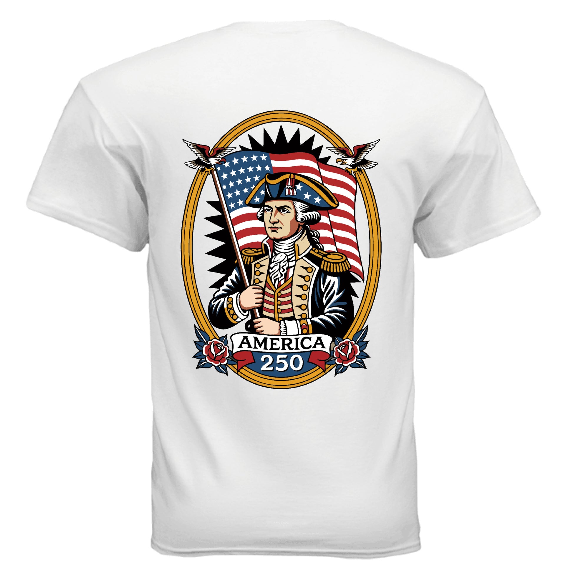 george washington 1776 tee white back| land of the free 250