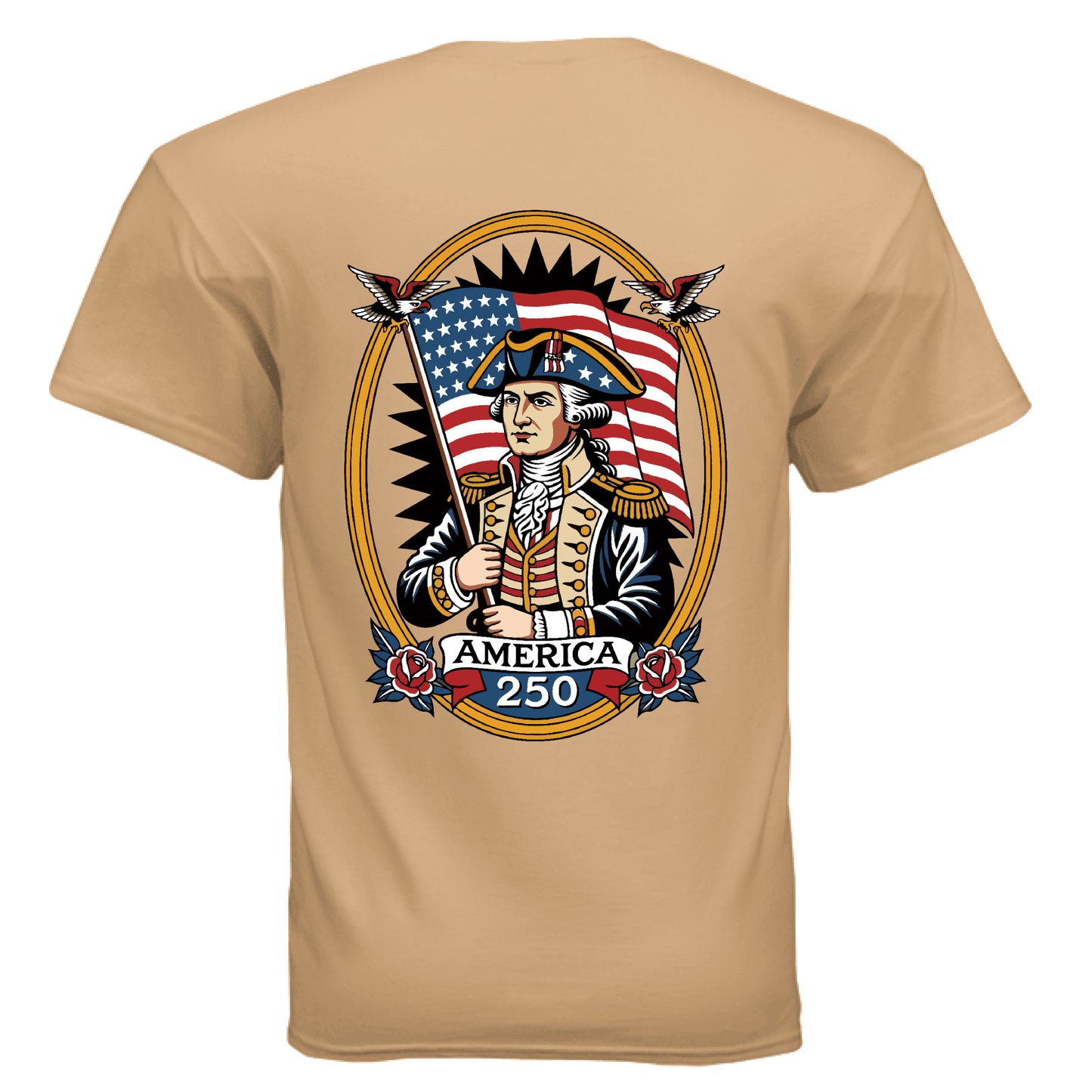 george washington 1776 tee old gold back| land of the free 250