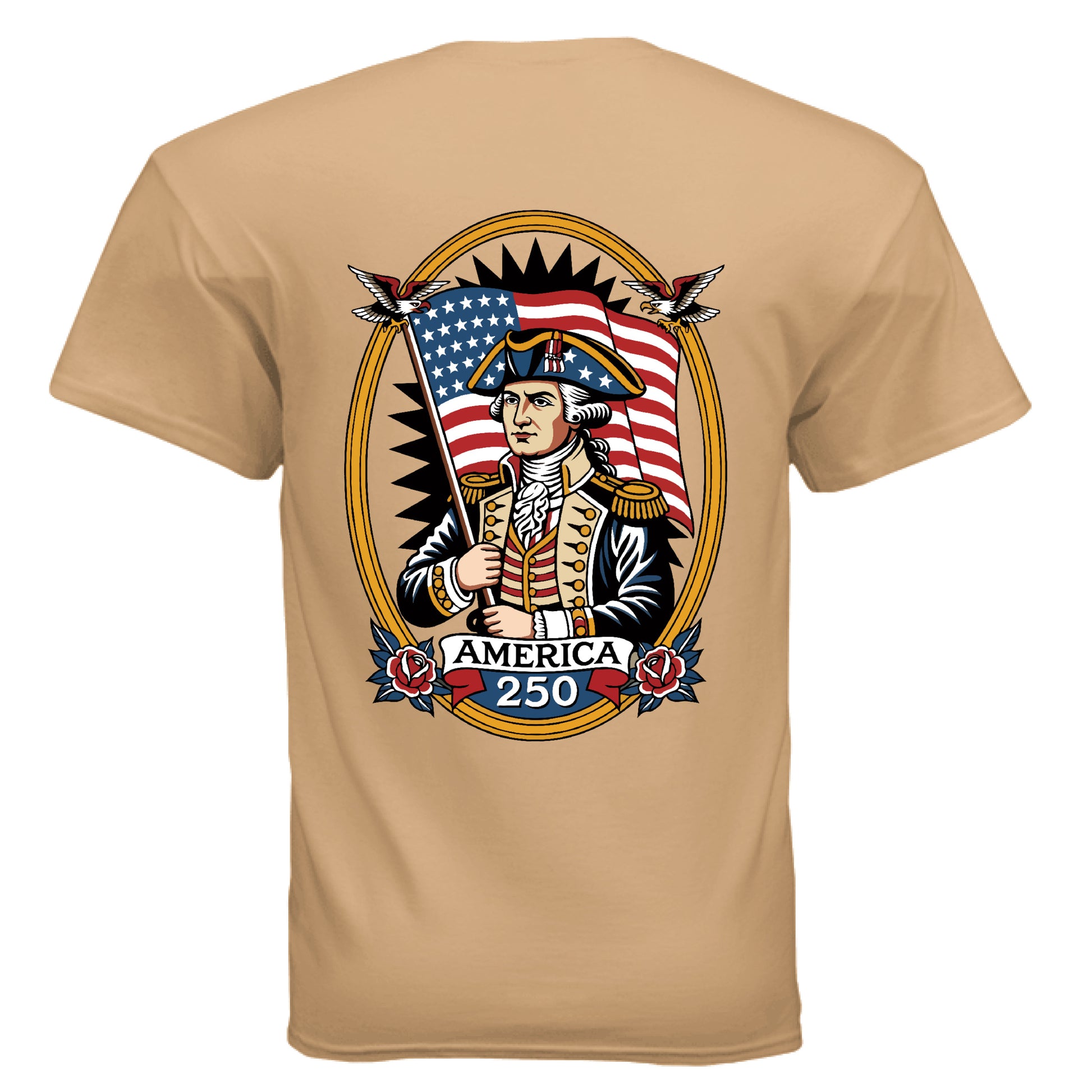 george washington 1776 tee old gold back| land of the free 250