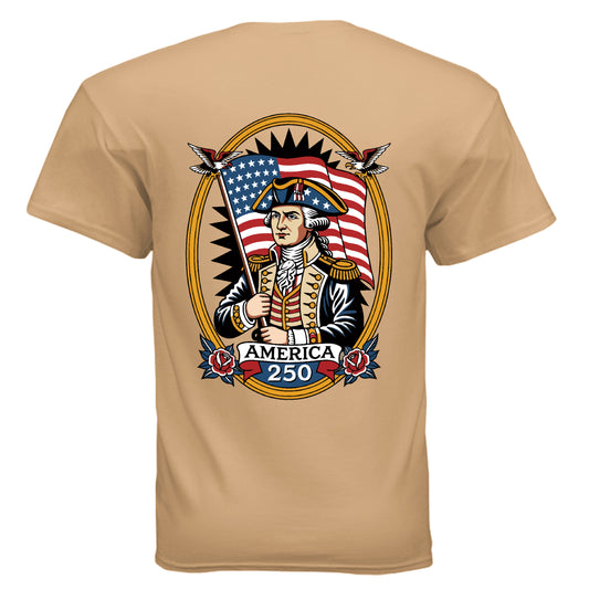 george washington 1776 tee old gold back| land of the free 250