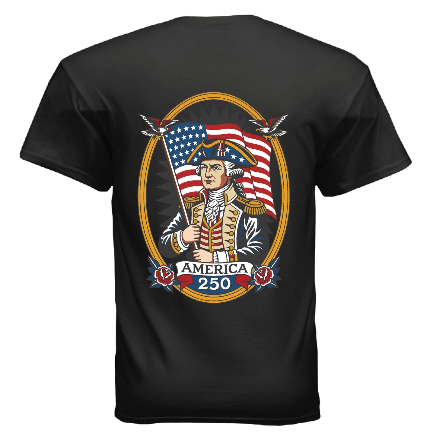 george washington 1776 tee black back| land of the free 250