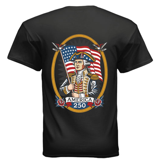 george washington 1776 tee black back| land of the free 250
