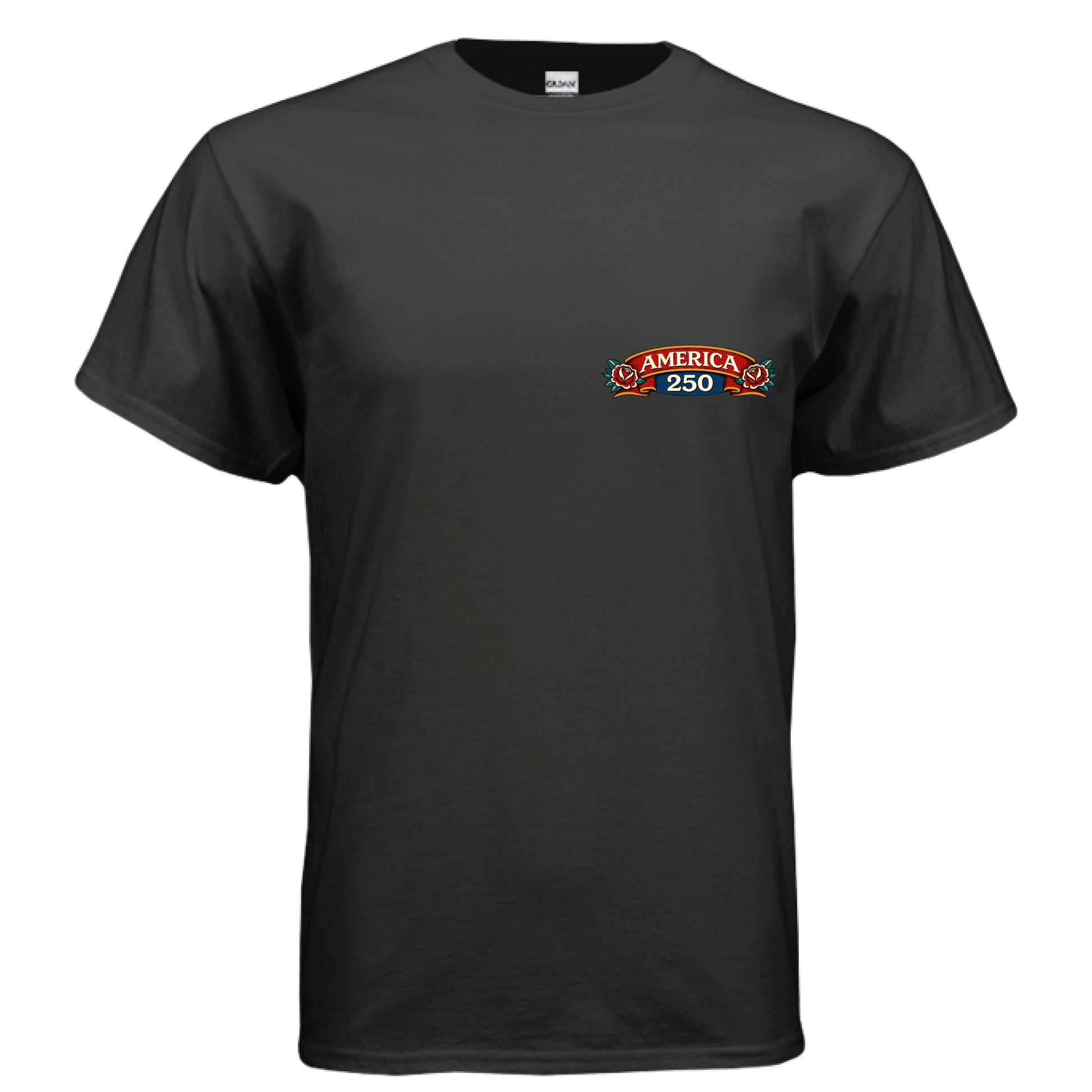 george washington 1776 tee black front | land of the free 250