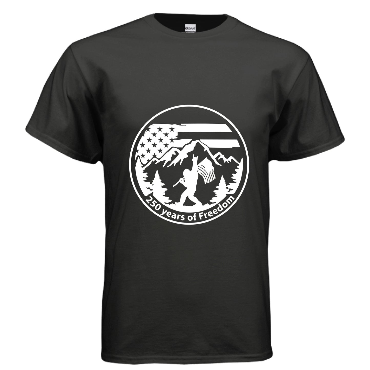 mens sasquatch tee black front | land of the free 250